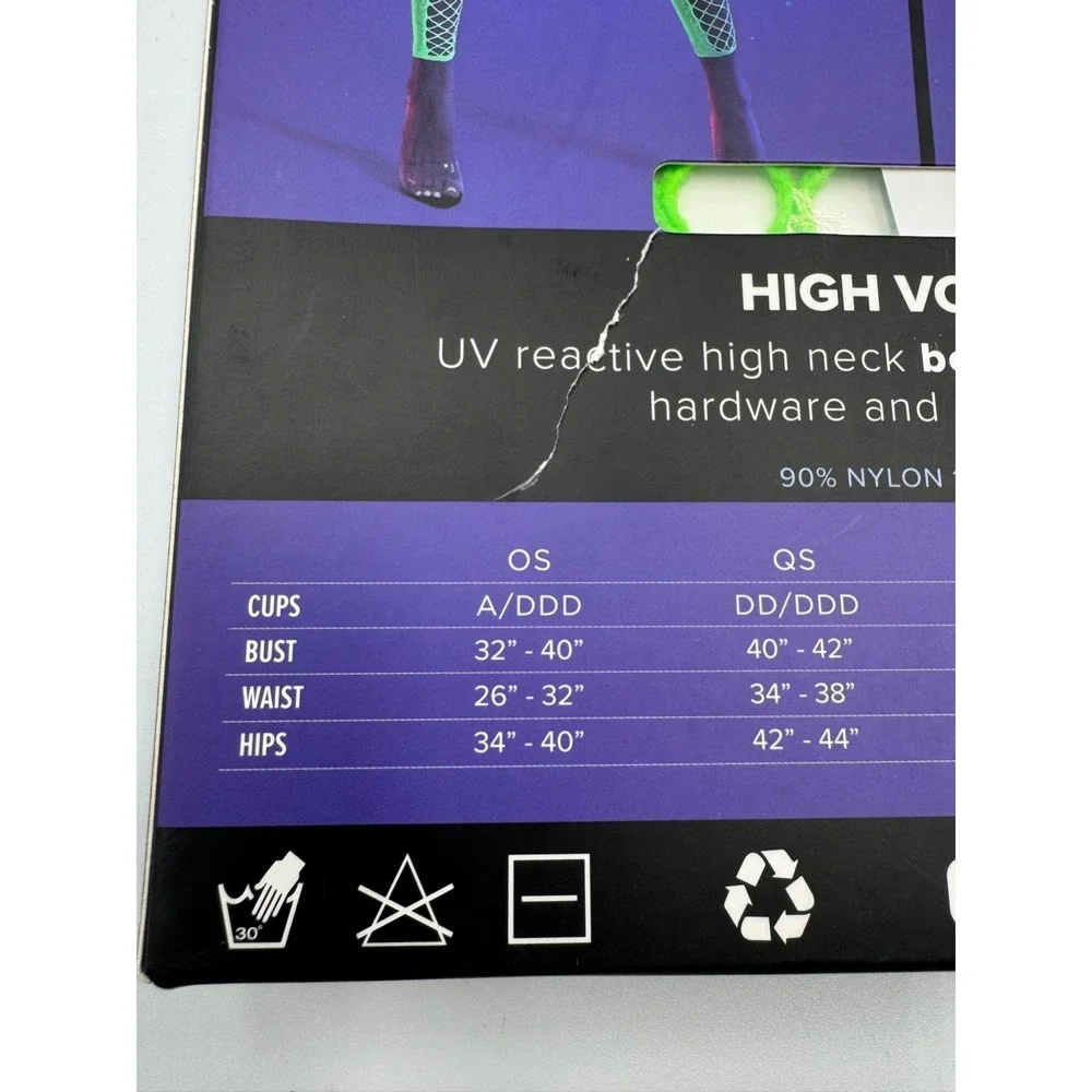 NWB Fantasy‎ Glow High Voltage High Neck Body Stocking & G-String Panty Women's